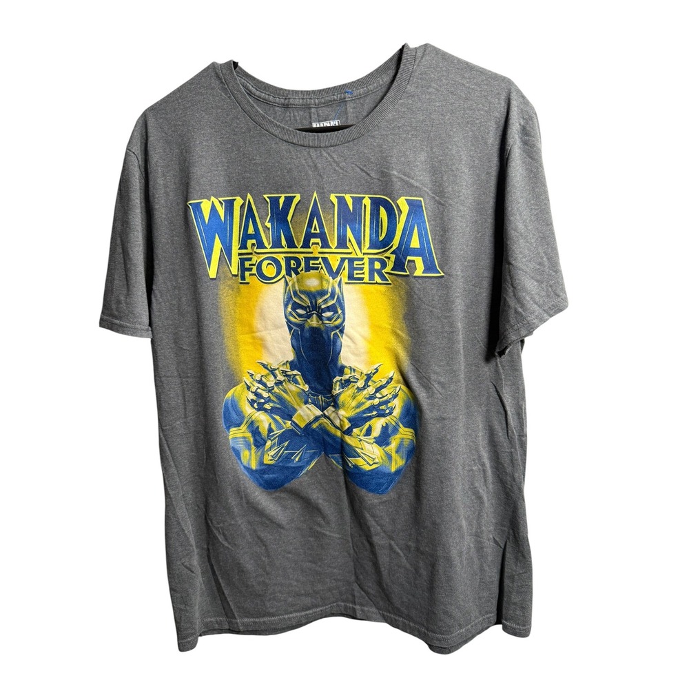 Marvel Black Panther Wakanda Forever Graphic T-Shirt Mens Large Gray Short Sleev